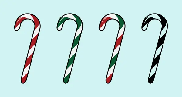 Vektör Noel şeker kamışları seti. Kırmızı, yeşil ve siyah bir hat, arka planda izole edilmiş.