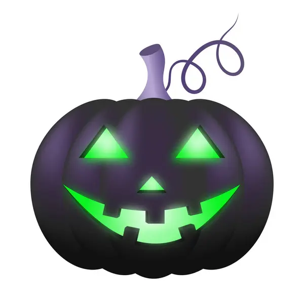 Jack 'o-fener - bir Cadılar Bayramı koyu mor balkabağı, parlak gülümseyen bir yüzü ve kıvrımlı. Beyaz arkaplanda izole edilmiş bir vektör çizimi