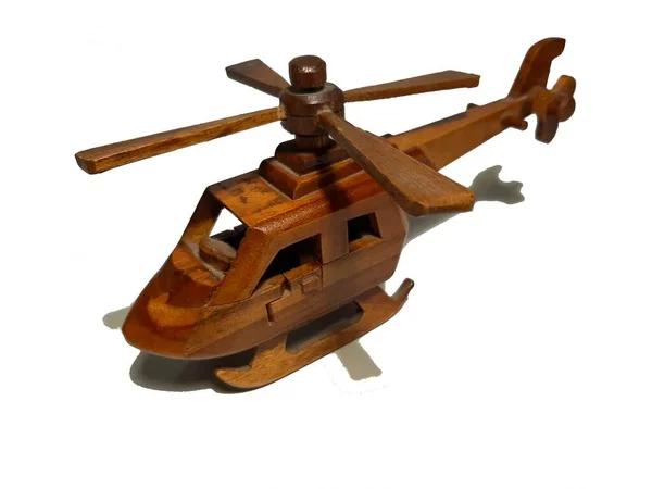 Wooden Helicopter Toy White Isolated Background — Stock Photo, Image