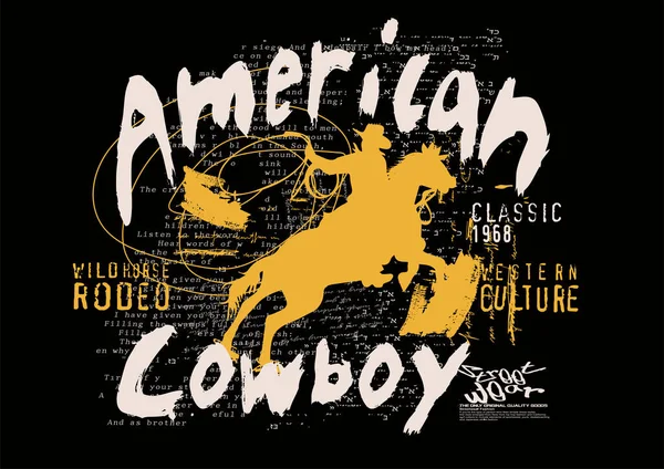Sprey sıçrama efektli tipografi sokak sanat graffitisi, grunge art cowboy rodeo, rodeo, kovboy, şehir graffiti sokak sanat sloganı t-shirt veya sweatshirt için.