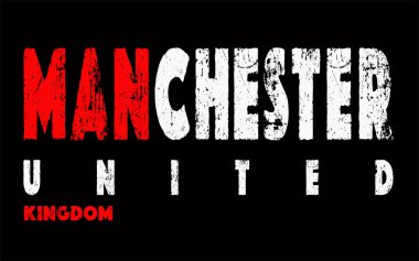 Klasik mancester tipografi grunge, Manchester Birleşik Krallık tipografi tasarımı, grafik tişört için kırmızı tipografi.