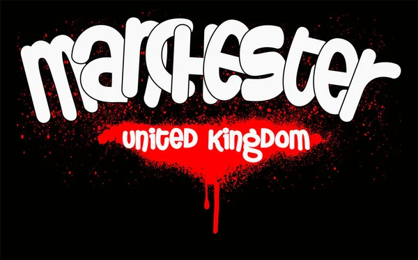 MU ayak topu, Manchester, Manchester Birleşik Krallık tipografi grafik tasarımı, Manchester Red Typography, Manchester kelime graffiti stili.