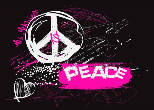 Peace Hippie Symbol Typographie Urbaine Hipster Street Art Graffiti Slogan — Image vectorielle