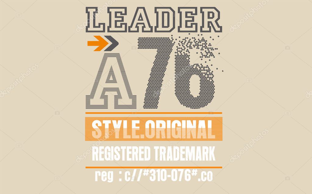 Leader design typography for print t shirt, Vintage 76 typography slogan print, leader typography for graphic tee t shirt or sweatshirt