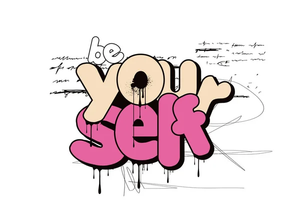 Kendiniz için tipografi olun, çizilmiş vektör graffiti ilham verici tişört grafikleri tasarımı, grafik t-shirt vektörü için sprey efektli sokak grafitisi sloganı.