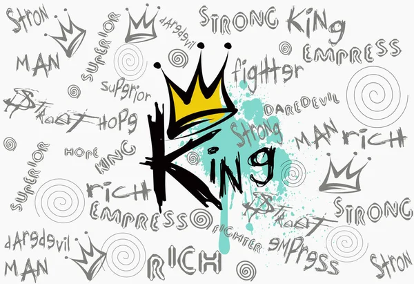 King Typography Abstract Street Graffiti Lettering Elements Grunge Fonts Vector — Vector de stock