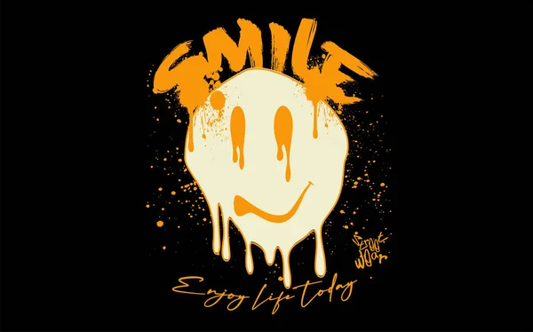Retro deforme olmuş eriyen gülen emoji çizimi graffiti tebessümü sloganı erkek ve kadın grafik tişörtü.