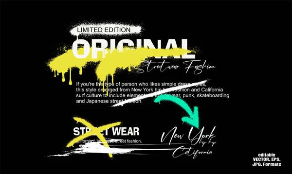 Şehir tipografisi sokak sanatı sloganı sprey efektli, klasik tipografi Amerikan kotu, tişört grafiği vektör çizimi tasarımı, neon spreyli grafiti sloganı, grafik tişört ya da kazak için sanat eseri, poster tişörtü
