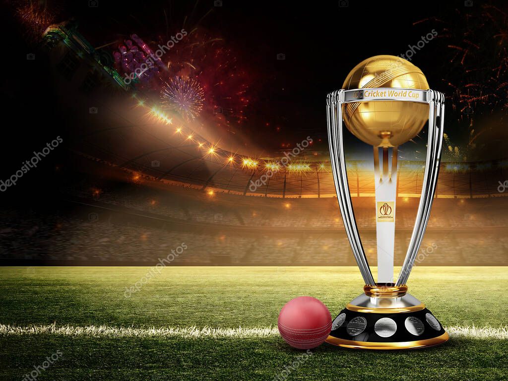 Cricket world cup trophy 3d rendering illustration.