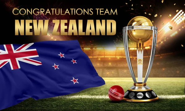 Karachi, Pakistan. 06 Ağustos. Kriket Dünya Kupası 2023, kupayı topla kazanmamızı kutluyor. 3d resimleme.