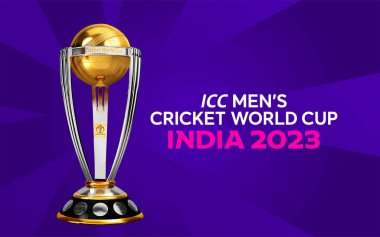 Karachi, Pakistan-25 Mayıs 2023: Hindistan vektör illüstrasyonunda ICC Mens Kriket Dünya Kupası 2023 'ün markası.