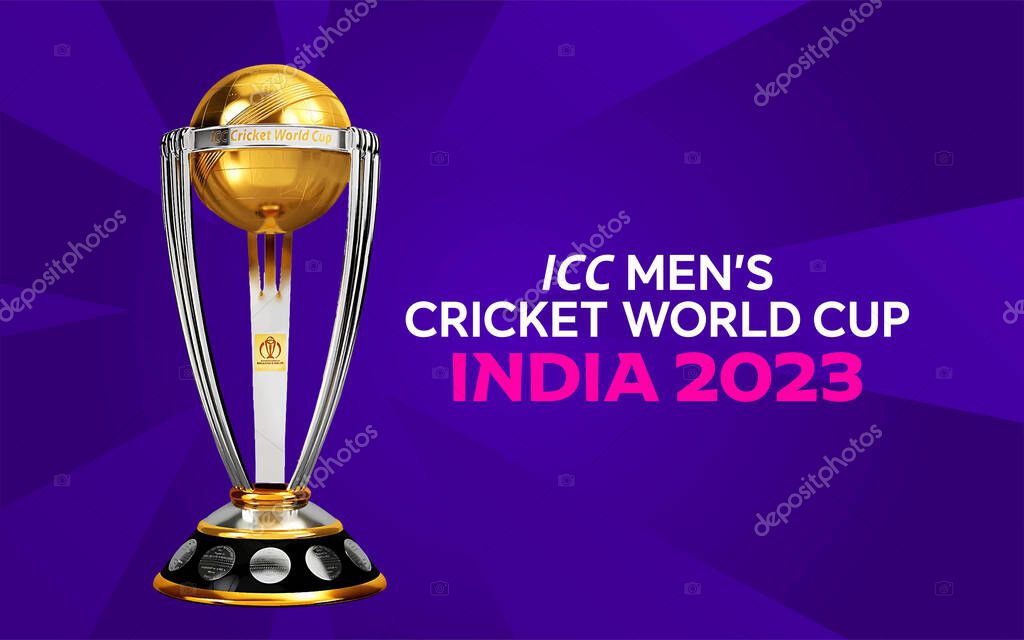 Karachi, Pakistan-May 25, 2023: Brand identity of the ICC Mens Cricket World Cup 2023 in India vector illustration.