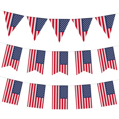 US Flag Buntings beyaz arkaplanda izole edildi 