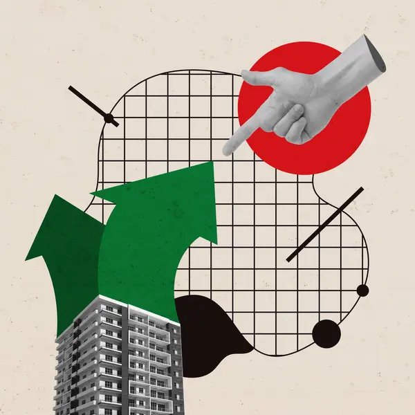 İş Konsepti Yaratıcı Sanat Kolajı. Geometrik Retro Sanat. Doku Arkaplanı. Metnin için Uzay Tasarımı Kopyala. Poster Afişi Pilotu.