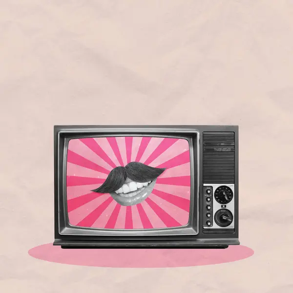 Retro TV Yaratıcı Sanat Kolajı. Eski Renkler. Desenli Arkaplan Kopya Uzay Tasarımı. Pop Art Illustration dergisi. Geometrik Dalgalar. Reklam Posteri Afiş Kartı Postası. Sosyal Medya Üst Görünümü.