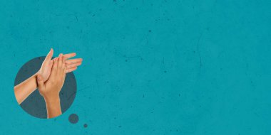 Portal Concept Art 'tan El. Yaratıcı Arka plan Tasarımı. Metnin için reklam kopyalama alanı. Basit Sanat Kolajı.