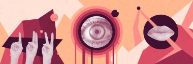 Retro Renkler Yaratıcı Sanat Kolajı. Poster Flyer Banner Tasarımı. Geometrik Çizim Sanatı. Klasik Ogange Red Pallete. Boşluk Dokusu Arkaplanı Kopyala. PArty Fun Dans Hupnotik. Yeni Modern Biçim