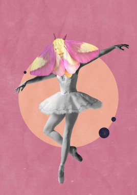 Bale Yaratıcı Tasarım Posteri. Dans Eden Kelebekler Sanat Kolajı. Doku Arkaplanı. İçiniz İçin Sanat.