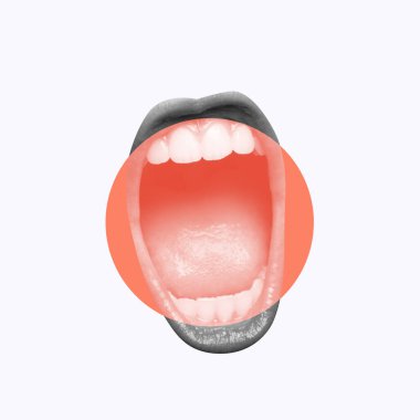 Renkli Yaratıcı Sanatta Ağız Açma Kolajı Popüler Pop Stili Simge Poster Posteri Modern Doku Kopyalama Arkaplanı Boşluğu 