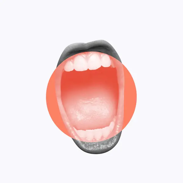 Renkli Yaratıcı Sanatta Ağız Açma Kolajı Popüler Pop Stili Simge Poster Posteri Modern Doku Kopyalama Arkaplanı Boşluğu 