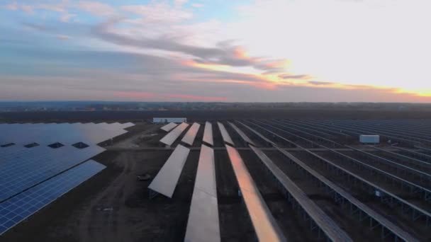 Hava Aracı Bulutlu Bir Yaz Akşamında Güneş Çiftliğindeki Büyük Güneş — Stok video