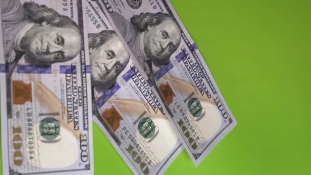 Vertical View Wad 100 American Dollars Money Cash Banknotes Bribe — Stok video