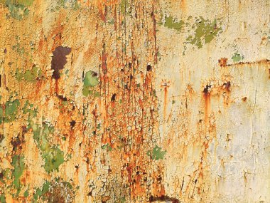 Aşınmış metal zemin. Paslı mavi boyanmış metal duvar. Paslı metal arka planda pas izleri var. Pas lekeleri. Metal yüzey paslanmış lekeler. Rystycorrosion.