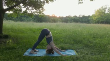 Genç, sıska kadın yogası iç huzuru keşfetmek için yoga yaparken sakin ve meditasyon yapıyor. Yoga ve meditasyonun sağlık için iyi faydaları vardır. Yoga Spor ve Sağlıklı Yaşam Konsepti.