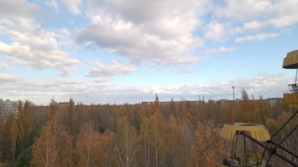 Вид Воздуха Заброшенное Колесо Обозрения Чернобыльском Парке Развлечений Припяти Украина — стоковое видео