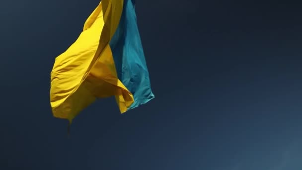 巨大的乌克兰国旗在蓝天的风中飘扬 东欧各国爱国心乌克兰语蓝色象征旗 — 图库视频影像