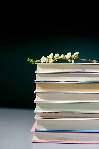 Pilha Livros Com Flores Ramo Dia Mundial Livro Conceito Conhecimento — Fotografia de Stock