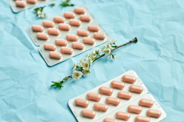 İlkbahar çiçekleri ile sanatsal bir düzenleme sağlık ve yenilenmeyi simgeliyor..