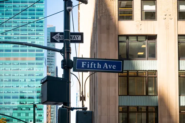 Blue Fifth Ave Street Sign One Way Sign Backdrop Urban Stock Picture