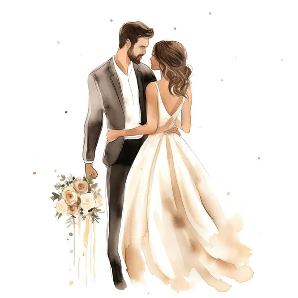 stock vector Vector watercolor hand drawn wedding couple