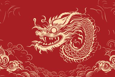 Çin ejderhası sembolü kırmızı arkaplan 