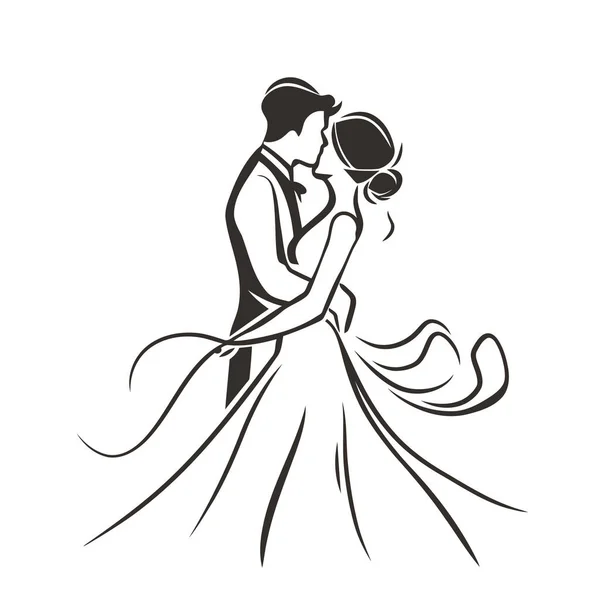 Vector Line Bride Groom Wedding Couple Isolated Backgroun — Stock Vector
