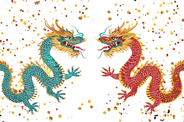 Double Chinese Dragon Background Wallpaper — Stock Vector