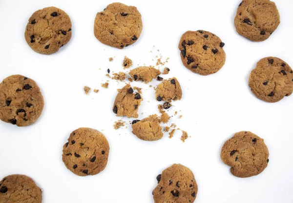 Chocolate Chip Cookies Focus Crushed Chocolate Chip Cookies Middle White — Stock Photo, Image