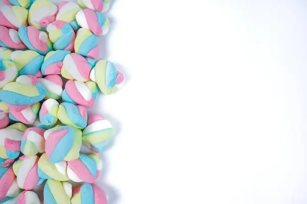 Marshmallow Candy Fundo Branco Vista Superior — Fotografia de Stock