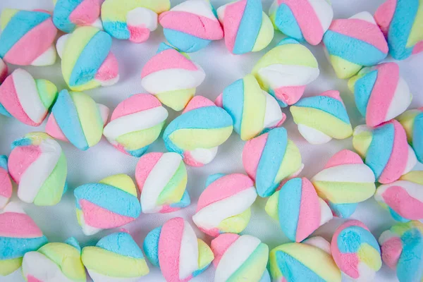 Marshmallow Candy Fundo Branco Vista Superior — Fotografia de Stock