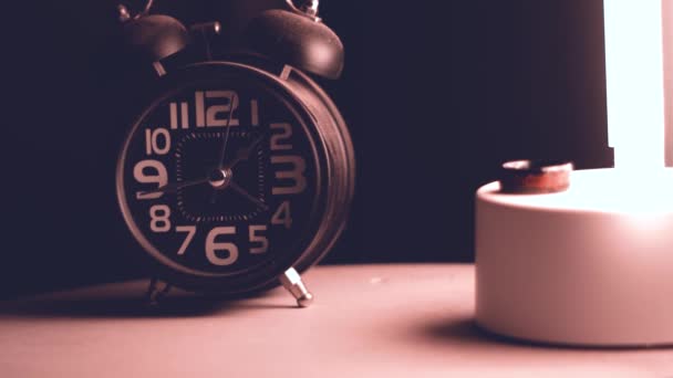 Close Black Alarm Clock Early Morning Insomnia — Stock Video