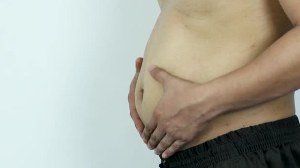 Man Touching Pot Belly Belly Fat Close Body Parts Royalty Free Stock Footage