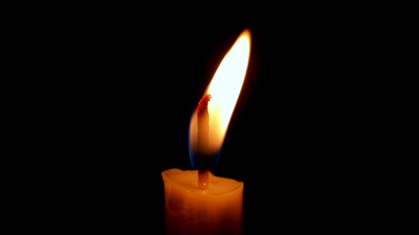 Burning White Candle Dark Flame Candle Black Background — Stock Video