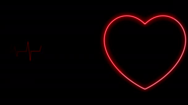 Animação Feliz Dia Dos Namorados Estilo Neon Com Batimento Cardíaco — Vídeo de Stock