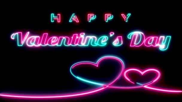 Happy Valentine Day Animatie Neon Stijl Met Groene Scherm Versie — Stockvideo
