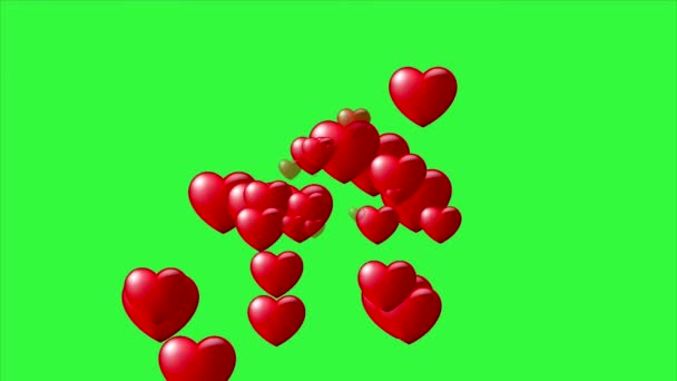 Hjärtfontän Animation Grön Skärm Lämplig För Alla Hjärtans Dag Och — Stockvideo