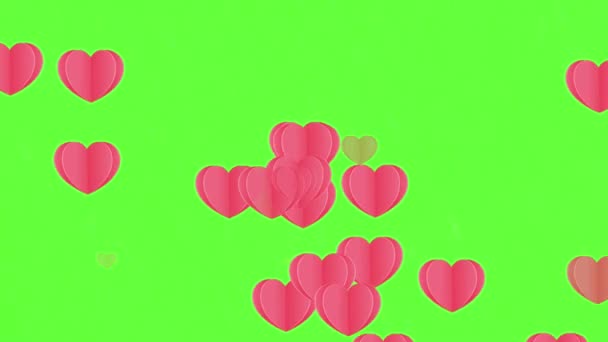 Анімація Дощових Сердець Зеленому Екрані Підходить Дня Святого Валентина Весільного — стокове відео