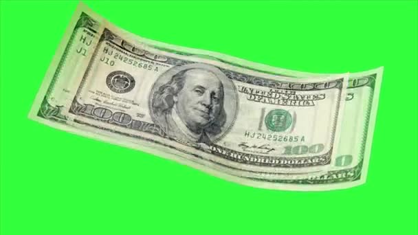 Animáció 100 Dolláros Bankjegyek Gyorsan Ver Zöld Képernyőn Alkalmas Gazdasági — Stock videók