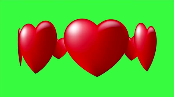 Animation Rotierender Herzen Auf Grünem Bildschirm Perfekt Für Valentinstag Und — Stockvideo