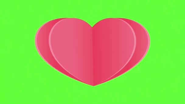 绿色屏幕上的心脏挤压动画 适合情人节和婚礼背景 — 图库视频影像